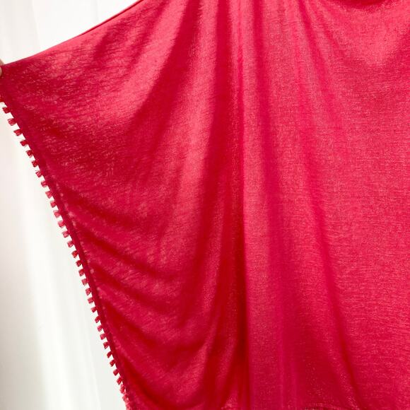 NWOT TOMMY BAHAMA Top Tunic Blouse Poncho Cover Up L/XL Pink Gold-Sparkle PomPom - Picture 5 of 11